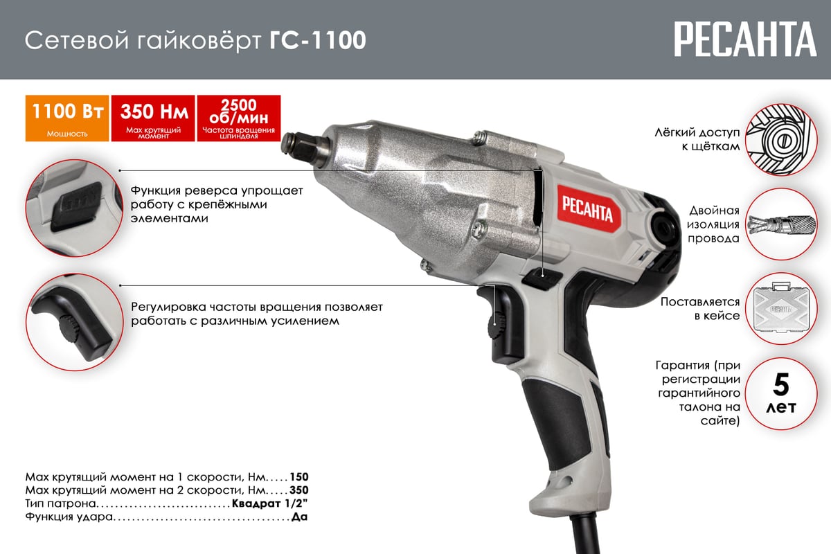 Акк. гайковерт АГ-300/20L 2 акк з/у кейс Ресанта 75/24/3
