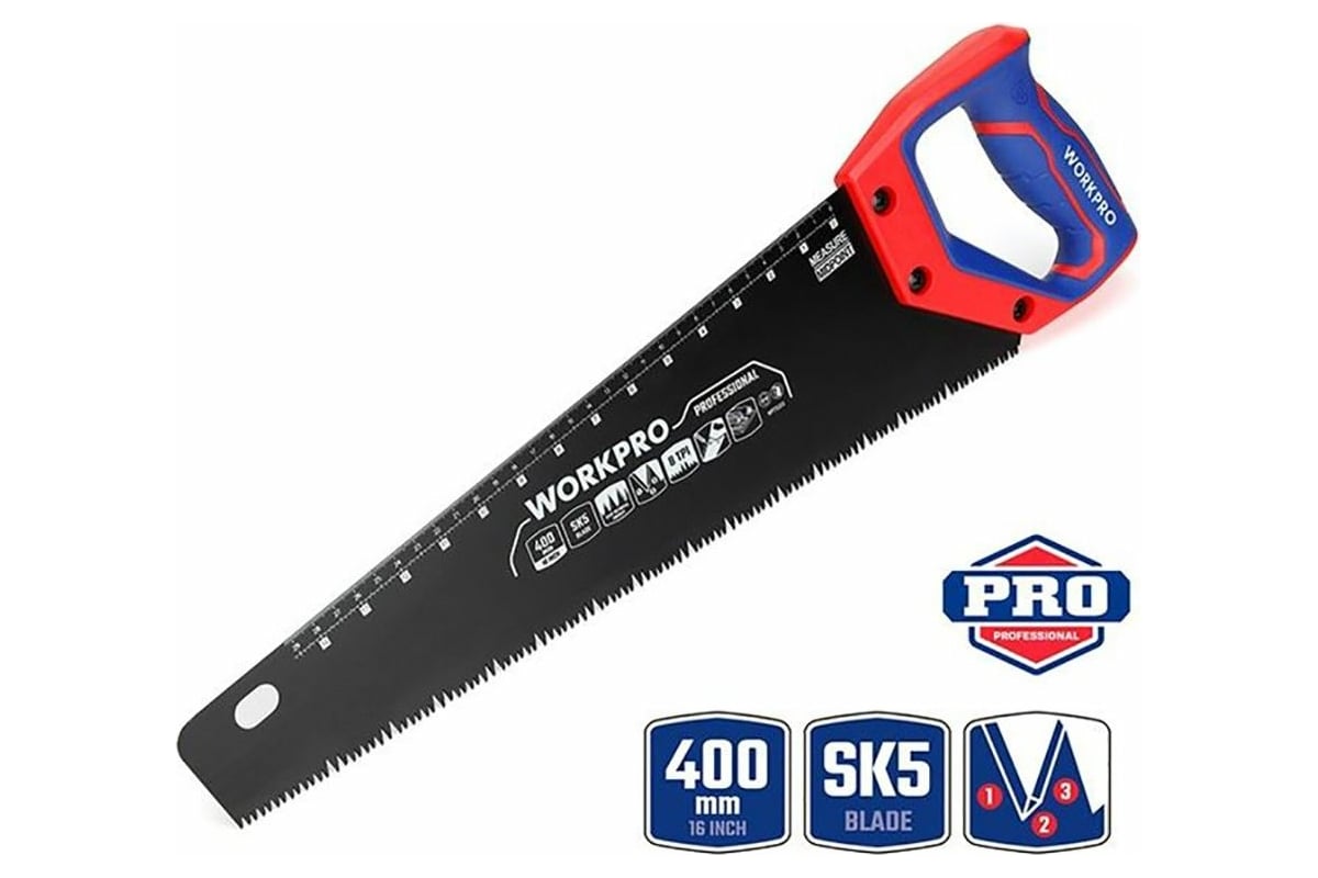Ножовка WORKPRO 400мм SK5 7TPI тефлон/покрыт. WP215013 (дер)