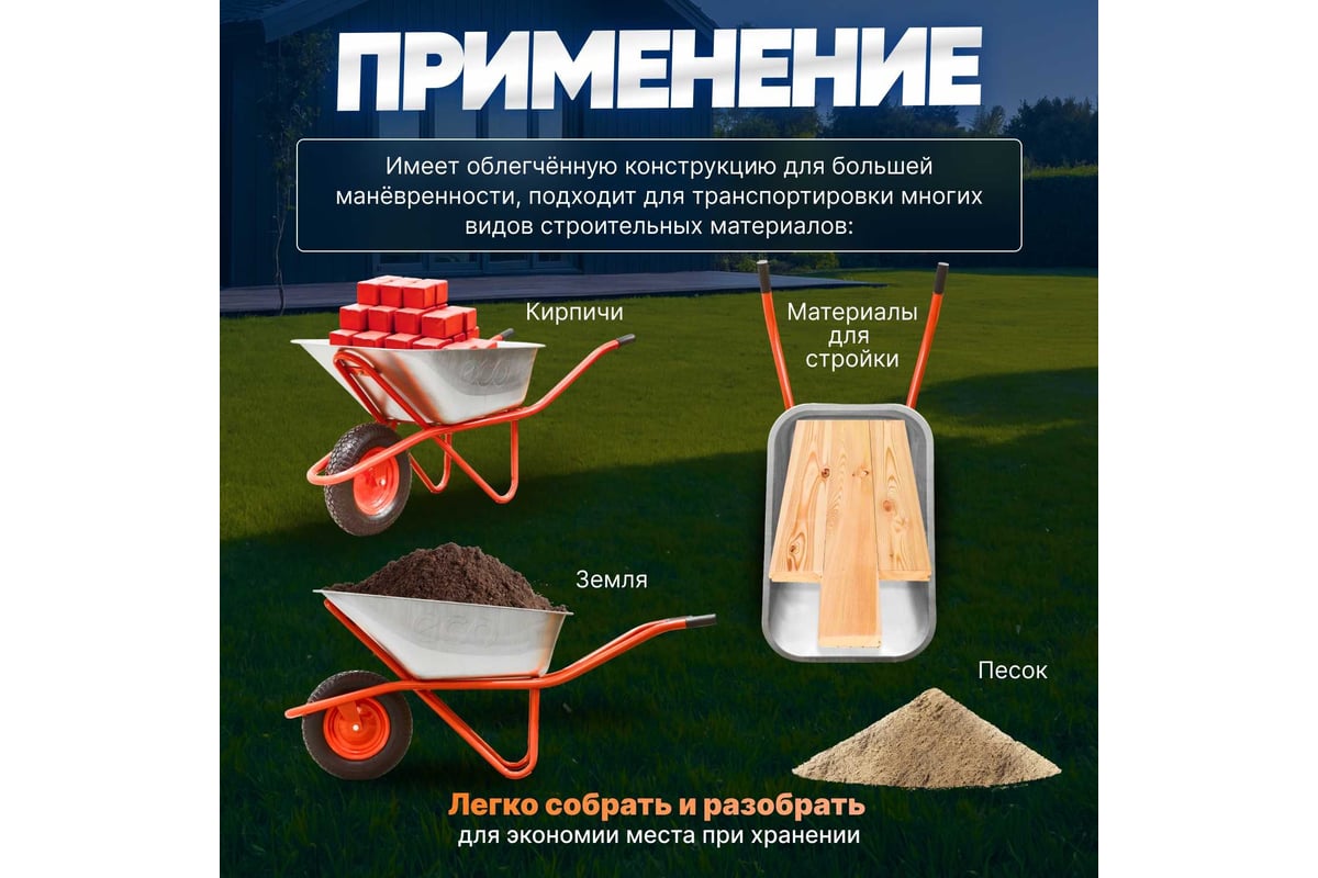 Тачка 1-кол. 130л 300кг ECO WB301-1 строит.