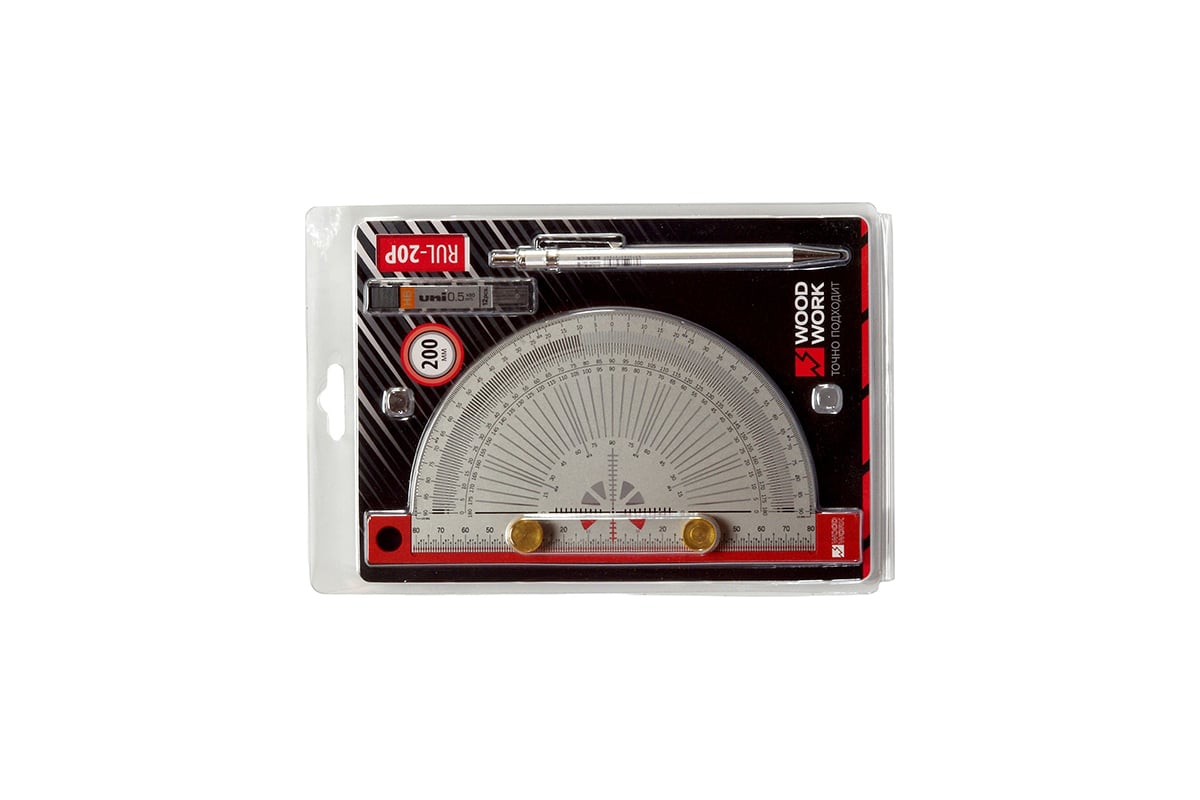 Транспортир 200мм Woodwork с упорн. планкой RUL-20P