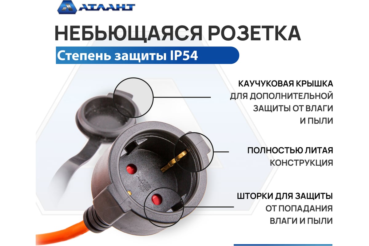 Удлинитель-шнур 20м ПВС 2х1,5 max 3500 Атлант 40127