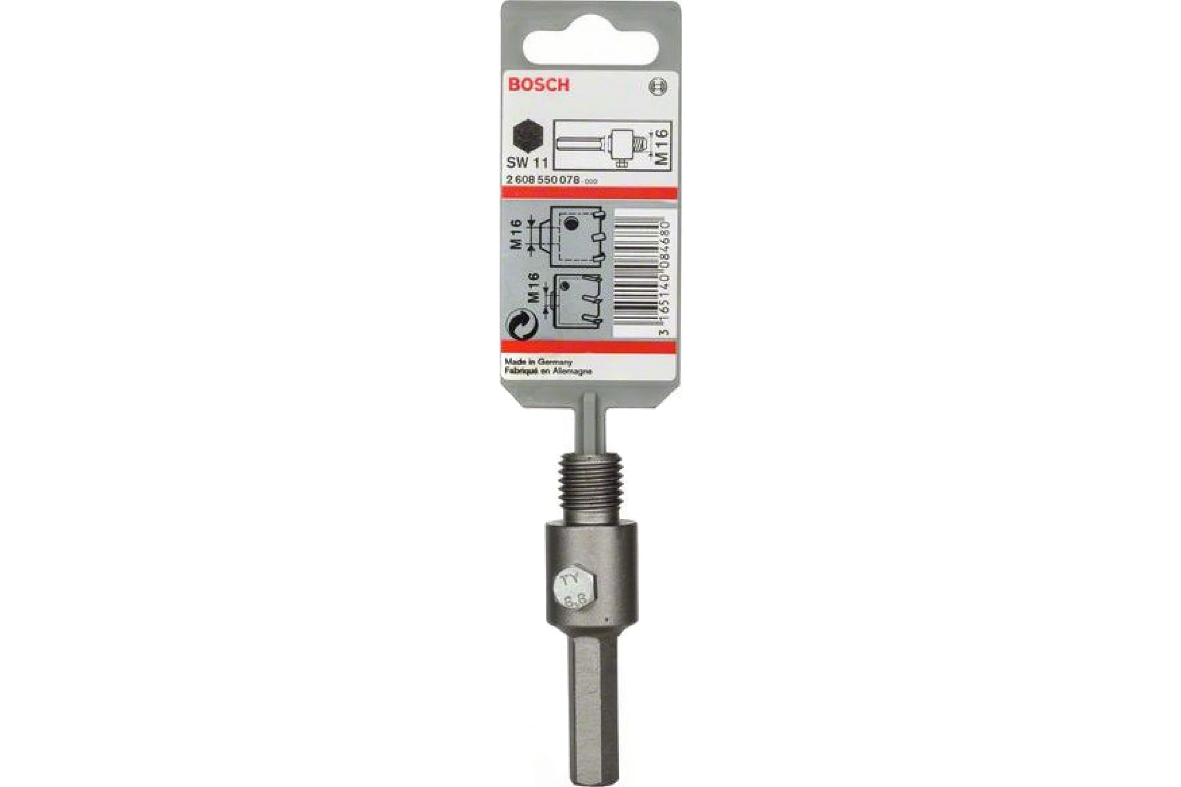 Хвостовик 6гр. М16 80мм д/полых коронок BOSCH 2608550078