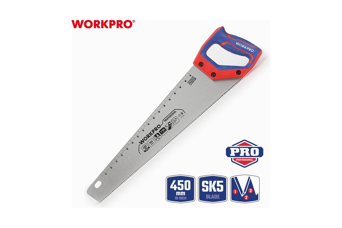 Ножовка WORKPRO 450мм SK5 7TPI  WP215006 (дер) 