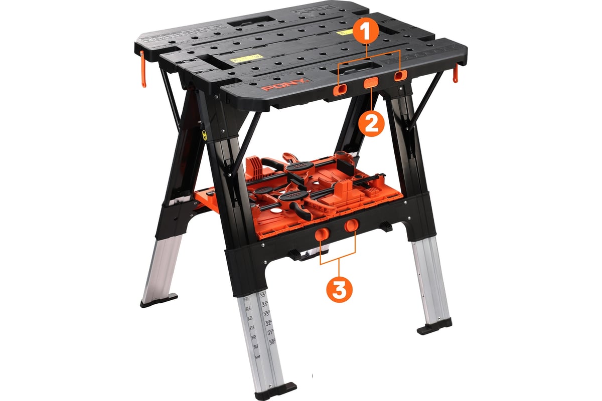 Верстак Pony Jorgensen 2-в-1, в наборе со струбцинами 2 шт+4 упора 60P