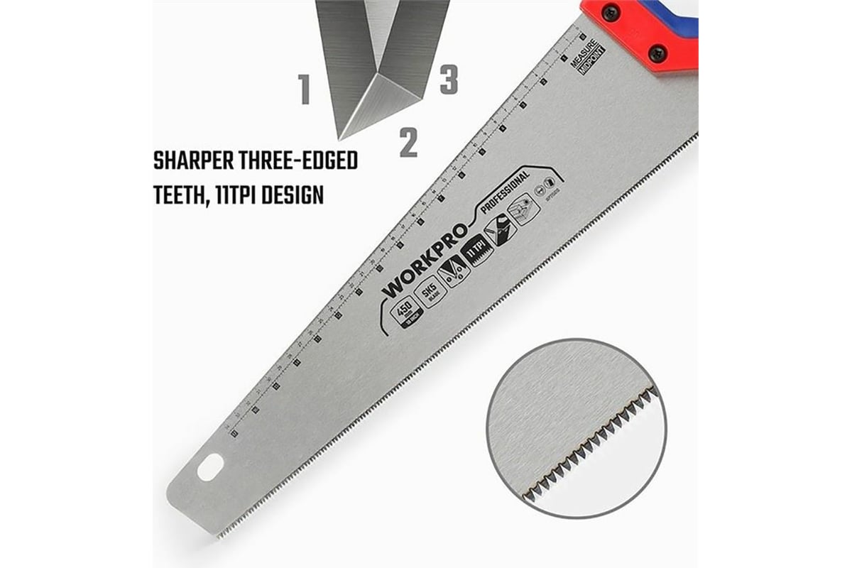 Ножовка WORKPRO 450мм SK5 11TPI  WP215010 (дер)