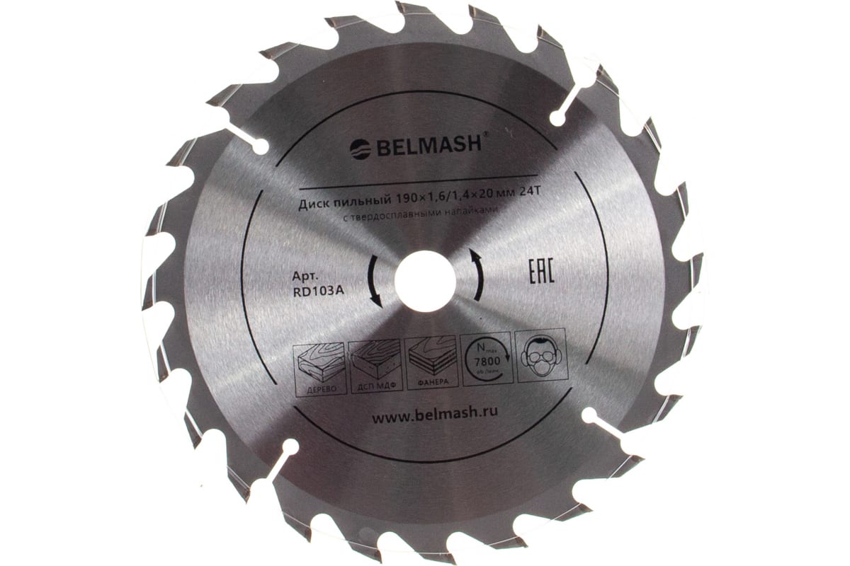 Диск/пил 190х1,6/1,4х20/16 24Т дер. BELMASH RD103A