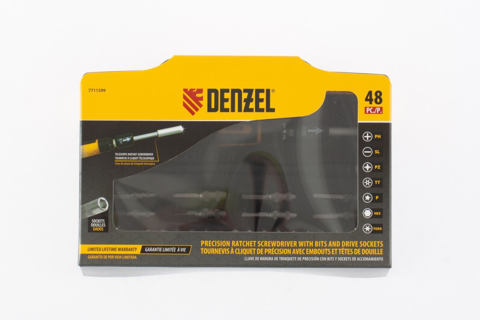 Отвертка с набором бит и торц.головок 48шт Denzel 7711599