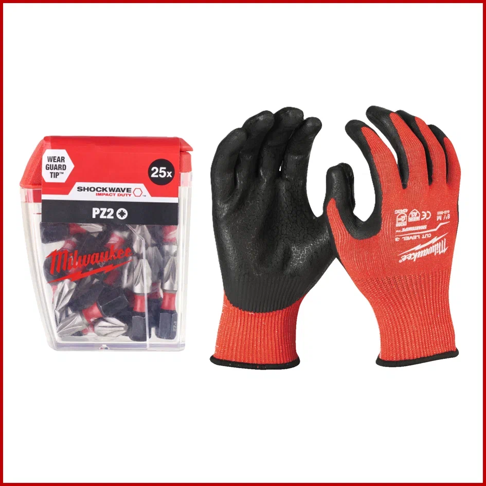 Набор зимний №12 Биты PZ2 25мм (25шт) + Перчатки 3/C, 9/L Milwaukee (4932430864+4932471421)