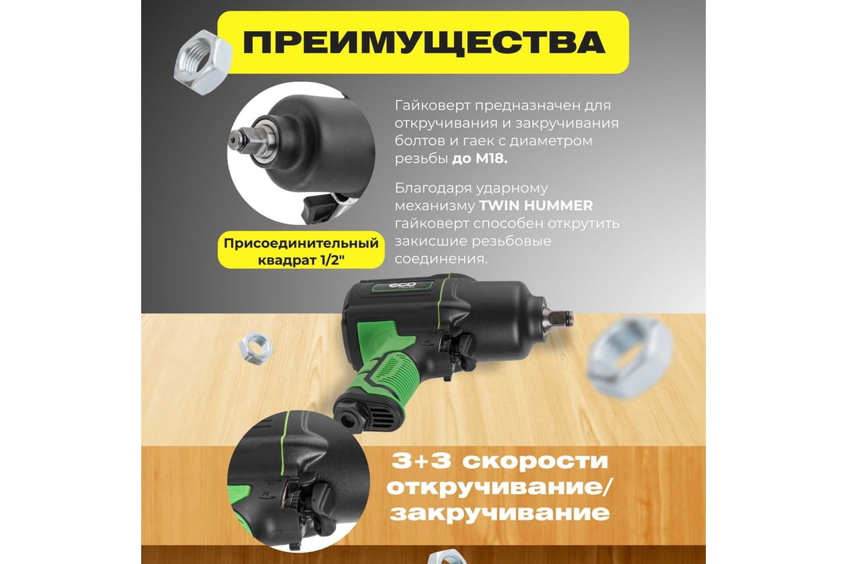 Гайковерт пневм. ECO 1/2" AIW-1500S