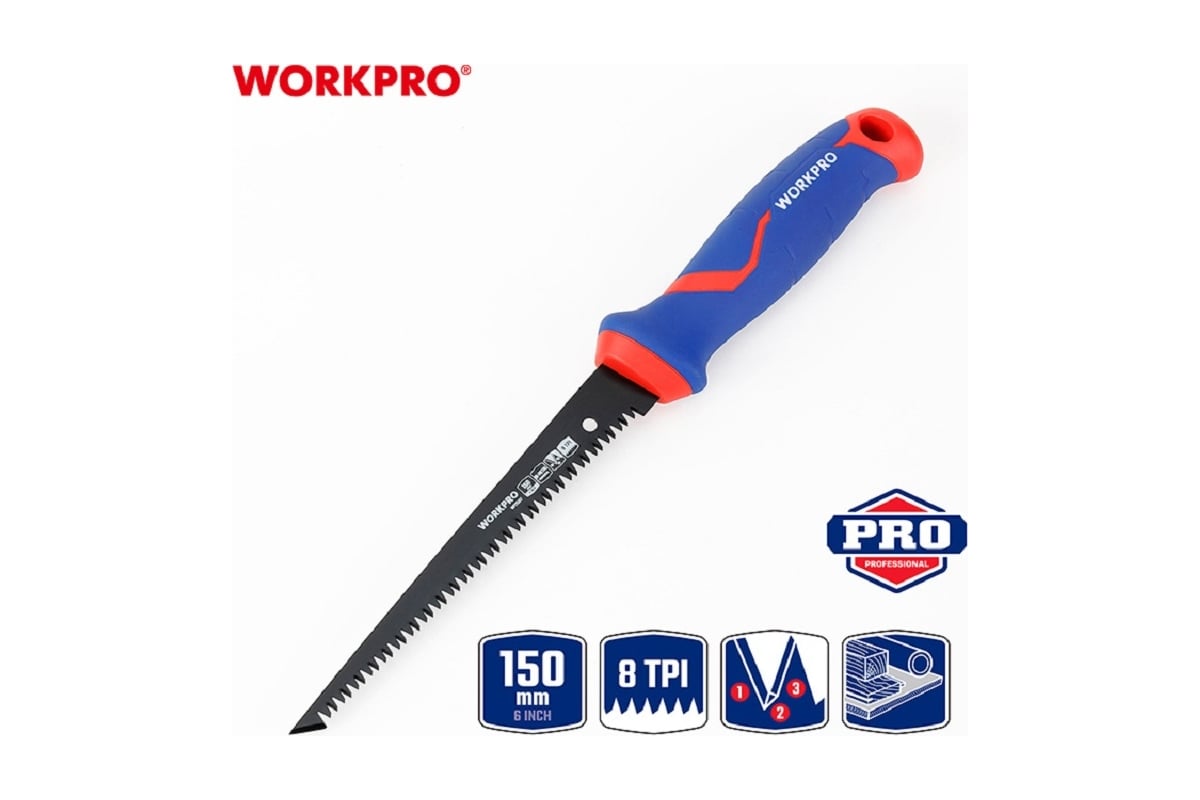 Ножовка WORKPRO 150мм BI-METAL 8TPI WP215017 (дер)