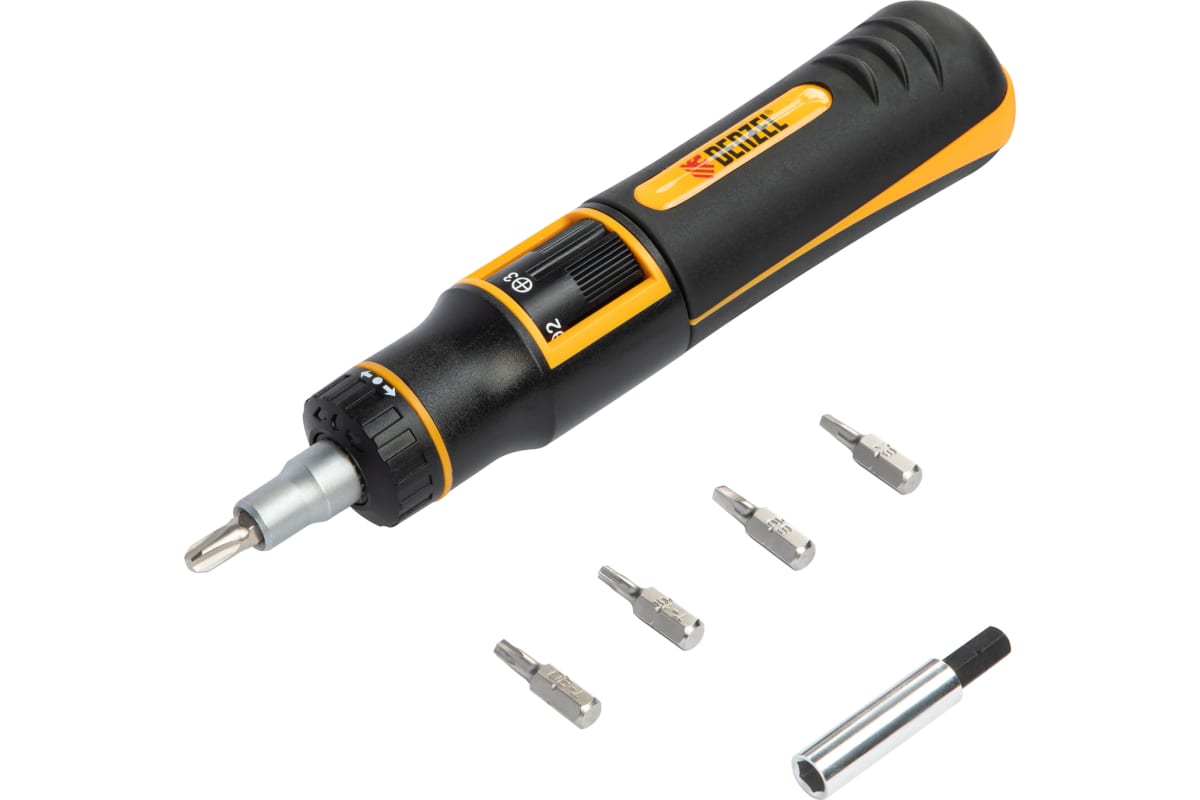 Отвертка Denzel 9в1 реверс. с револьверным механизмом 7711601