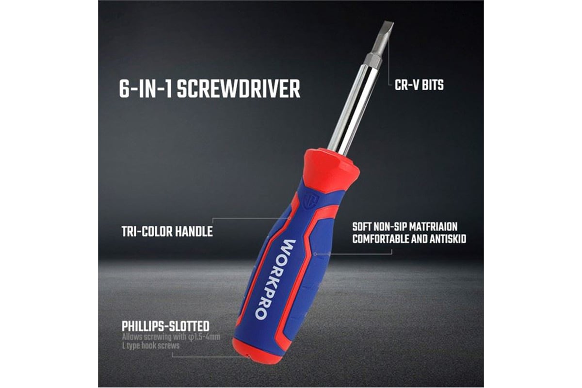 Отвертка 6-В-1 Workpro CR-V WP221046
