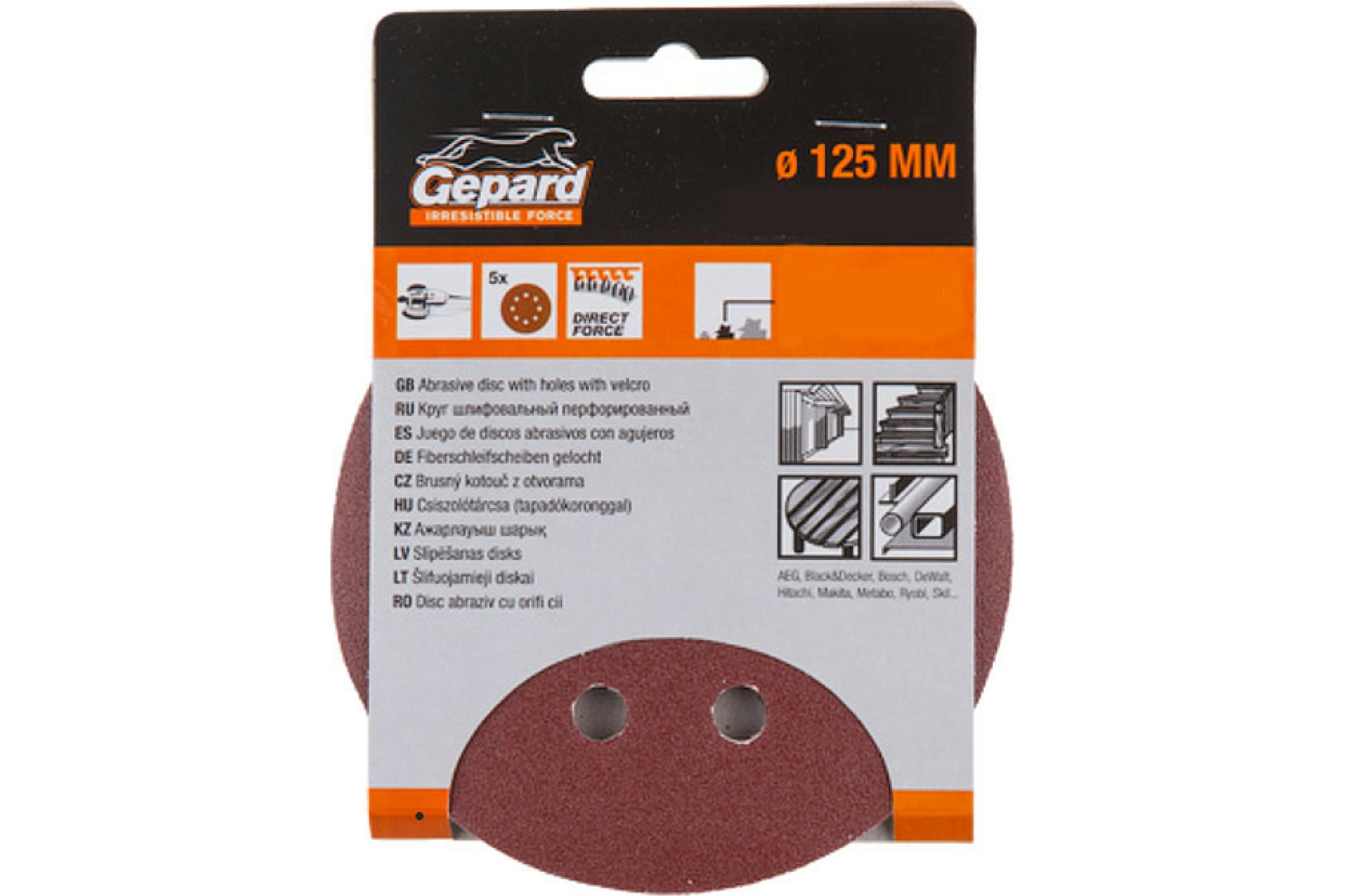 Круг шлиф. 125мм P320 д/дер.8 отв. (5шт) GEPARD GP5001-320