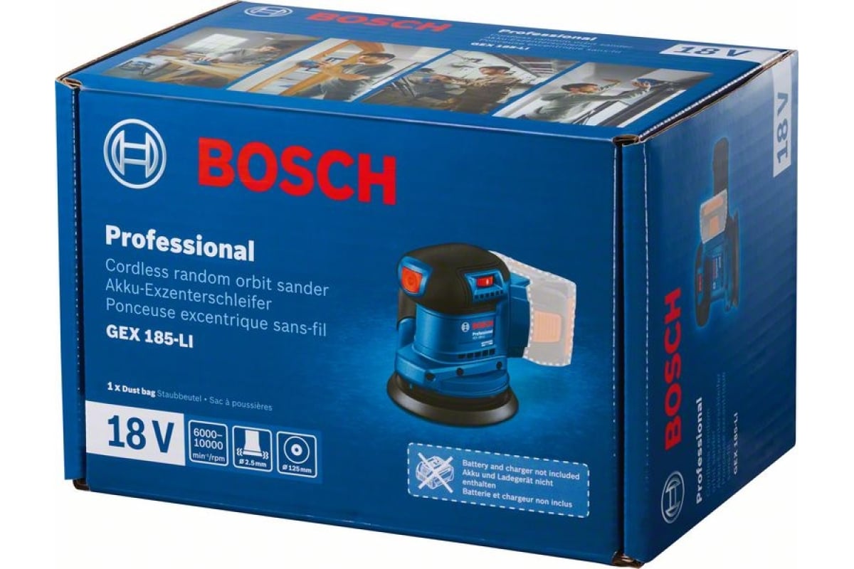 Акк.эксцентр.шлиф.маш.GEX 18V-185 LI без з/у и акк. BOSCH 06013A5020