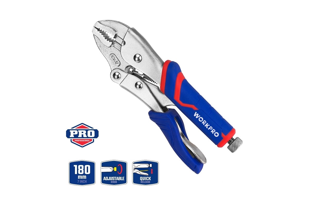 Клещи Workpro CR-V 180мм 7" зажимн. WP231073