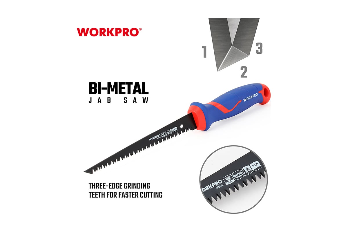 Ножовка WORKPRO 150мм BI-METAL 8TPI WP215017 (дер)