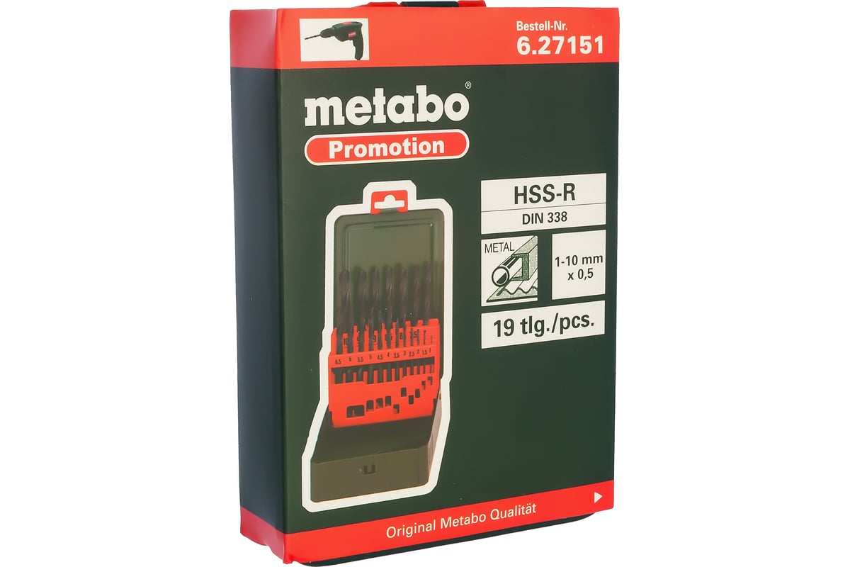 Набор сверл 19шт мет. Metabo 627151000  HSS-R (1-10мм)