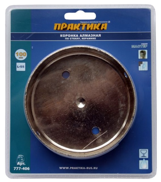 Коронка алм./стекло,керам.100мм Практика 777-406