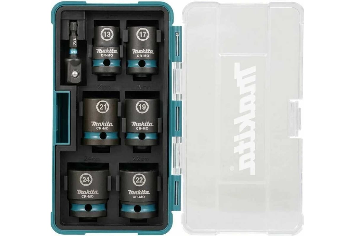 Набор гол. торц. ударн. 1/2" (13,17,19,21,22,24мм,адаптер) 7шт.Impact Black Makita E-16592