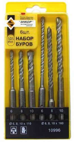 Набор буров SDS+ 6шт пласт.кор. Энкор 10996